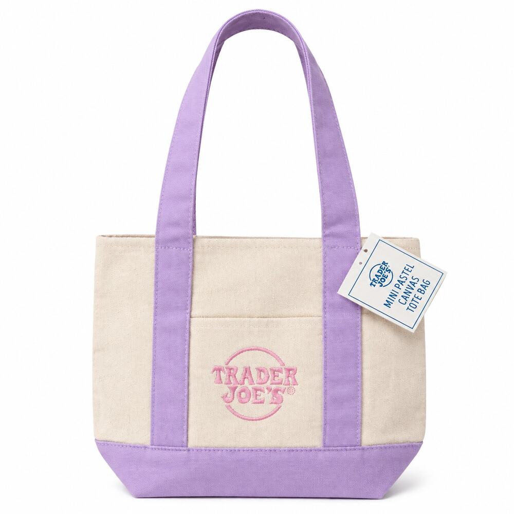 Trader Joe’s Mini Pastel Canvas Tote Bag Lavender Purple NWT Limited Edition